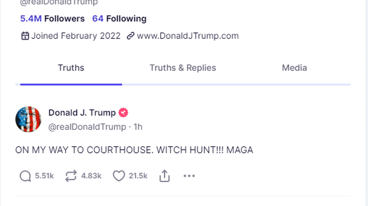 Former President Donald Trump used the Truth Social platform to defend himself and attack political foes. Here are some posts while he was en route to the Miami federal courthouse on June 13 to face a historic arraignment on criminal charges involving classified documents help at this Palm Beach estate,