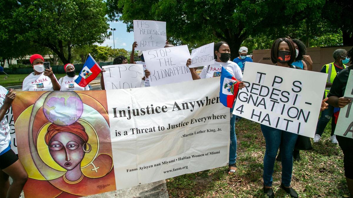 Family Action Network Movement, elected officials and community leaders gathered outside the Broward Transitional Center in Pompano Beach on May 18, 2021. They called for the Biden administration to reevaluate the current conditions of Haiti and urgently re-designate TPS for undocumented Haitian nationals living in the United States.
