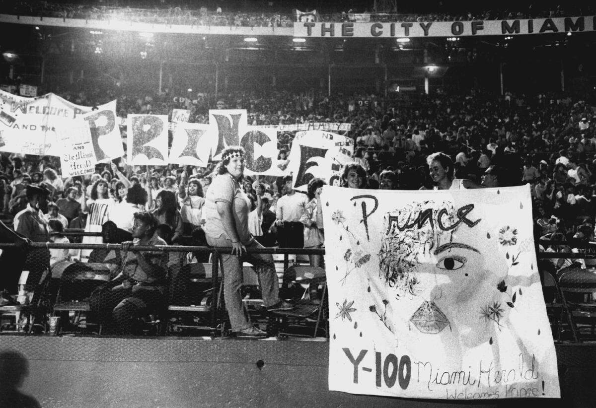 In this file photo from April 7, 1985, fans packed Miami’s Orange Bowl for a Prince concert on his Purple Rain Tour that was controversially held on an Easter Sunday.