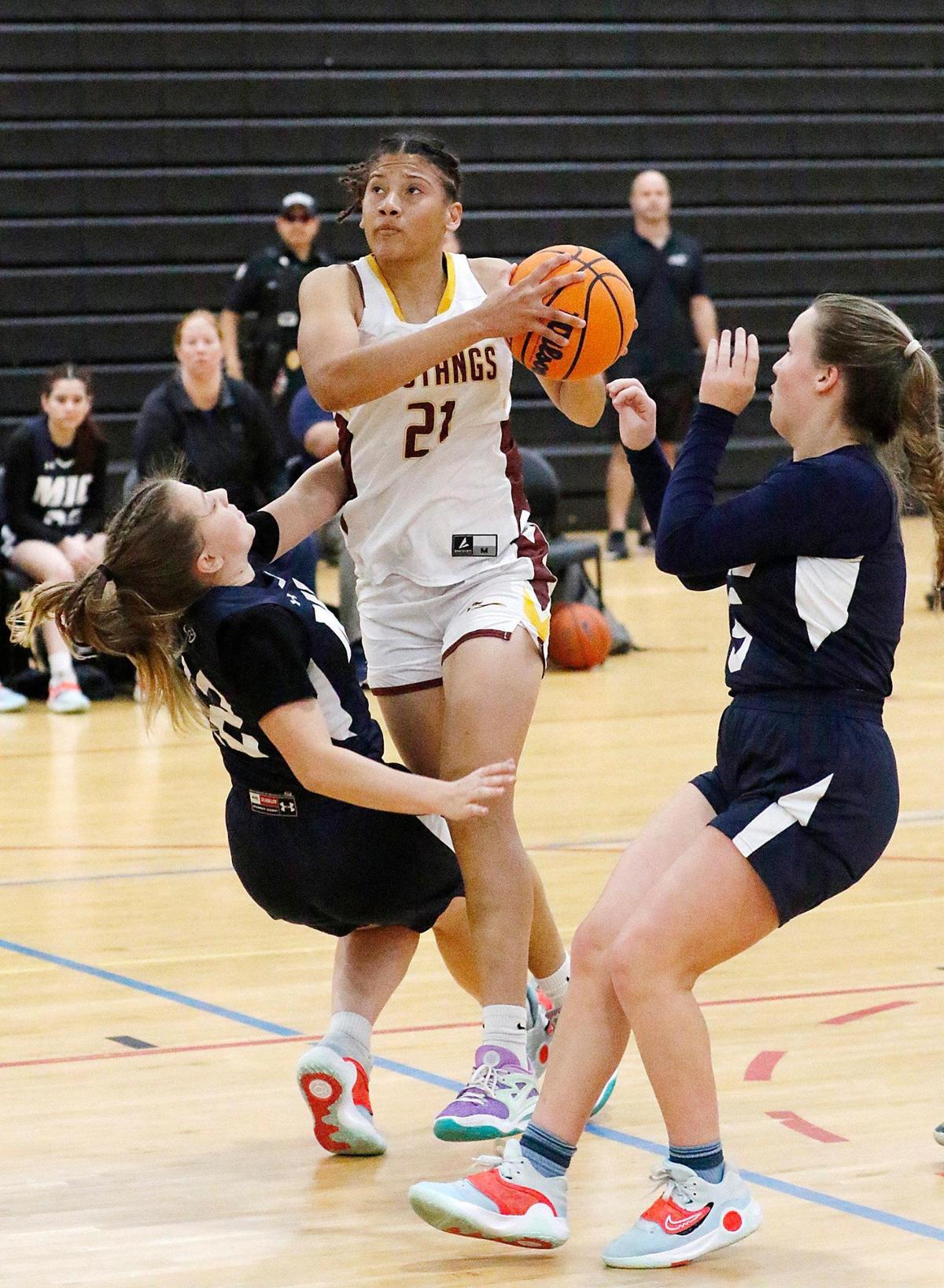 Horeb Christian Emely Rodriguez (21) plays against against Merritt Island Christian during the 2023 Girls Basketball Tournament-2A on Thursday, February 9, 2023 at Miami Lakes Educational Center in Miami Lakes. Andrew Uloza / for Miami Herald