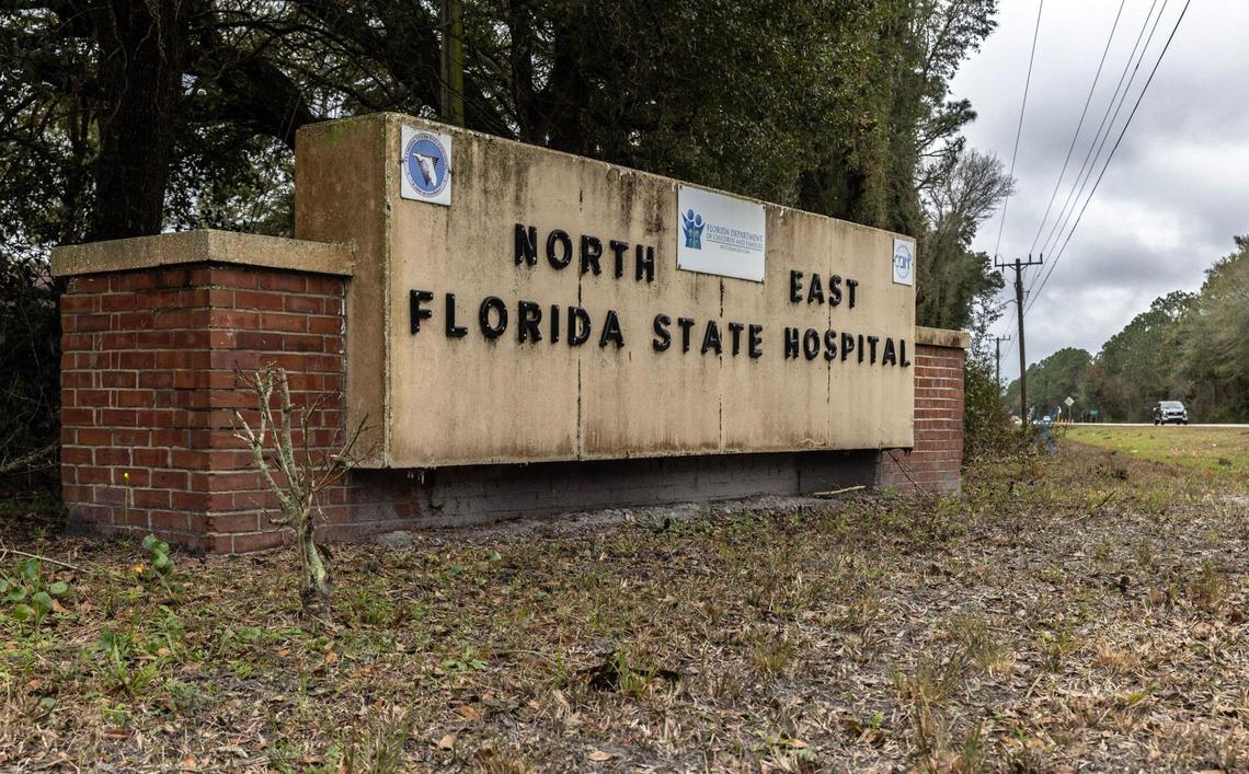 A road sign welcomes visitors to Northeast Florida State Hospital, which has been accused by the local sheriff’s office, of covering up its mistakes.