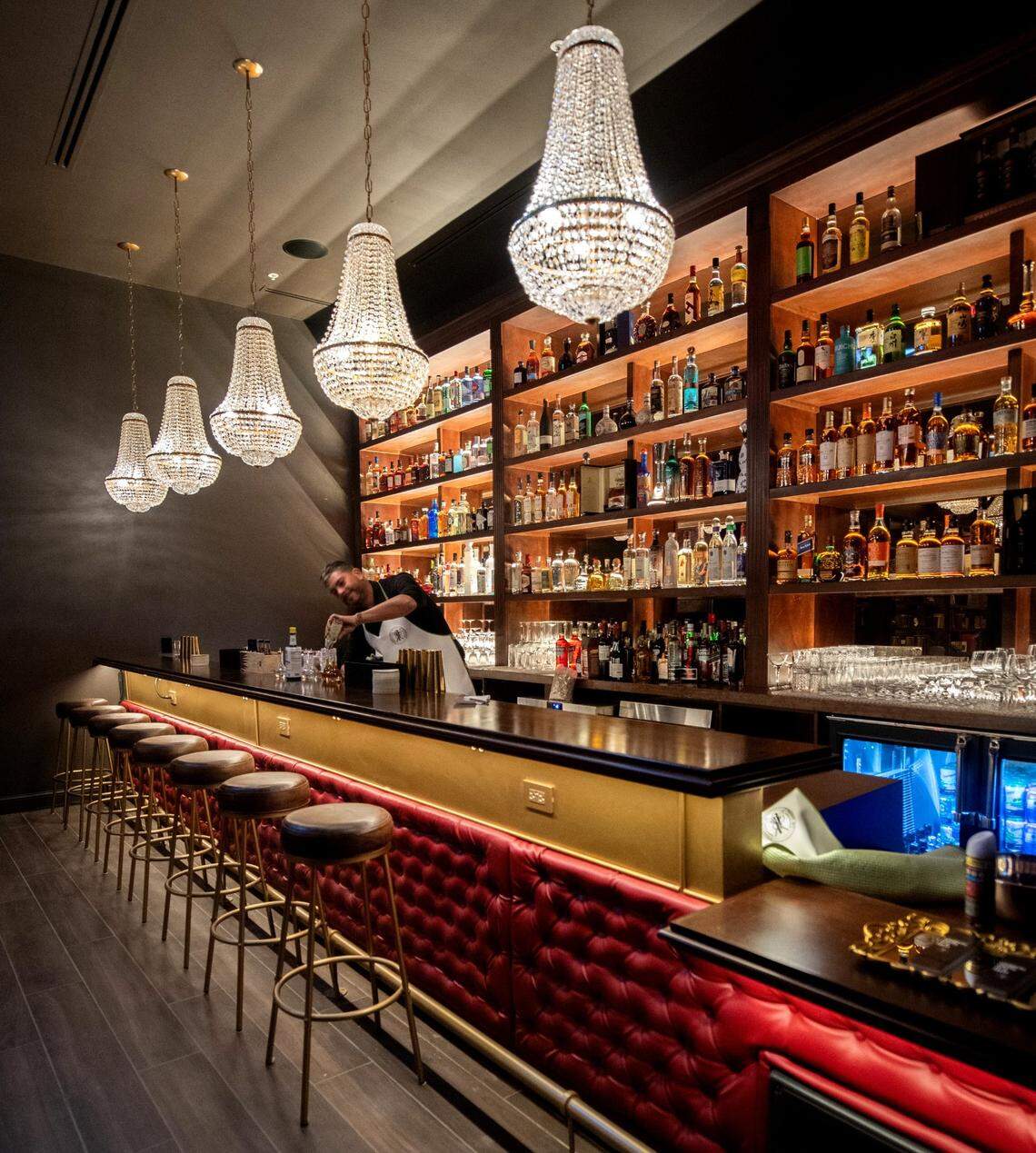 The interior of La Biblioteca, the hidden bar inside Presidente Bar Miami.