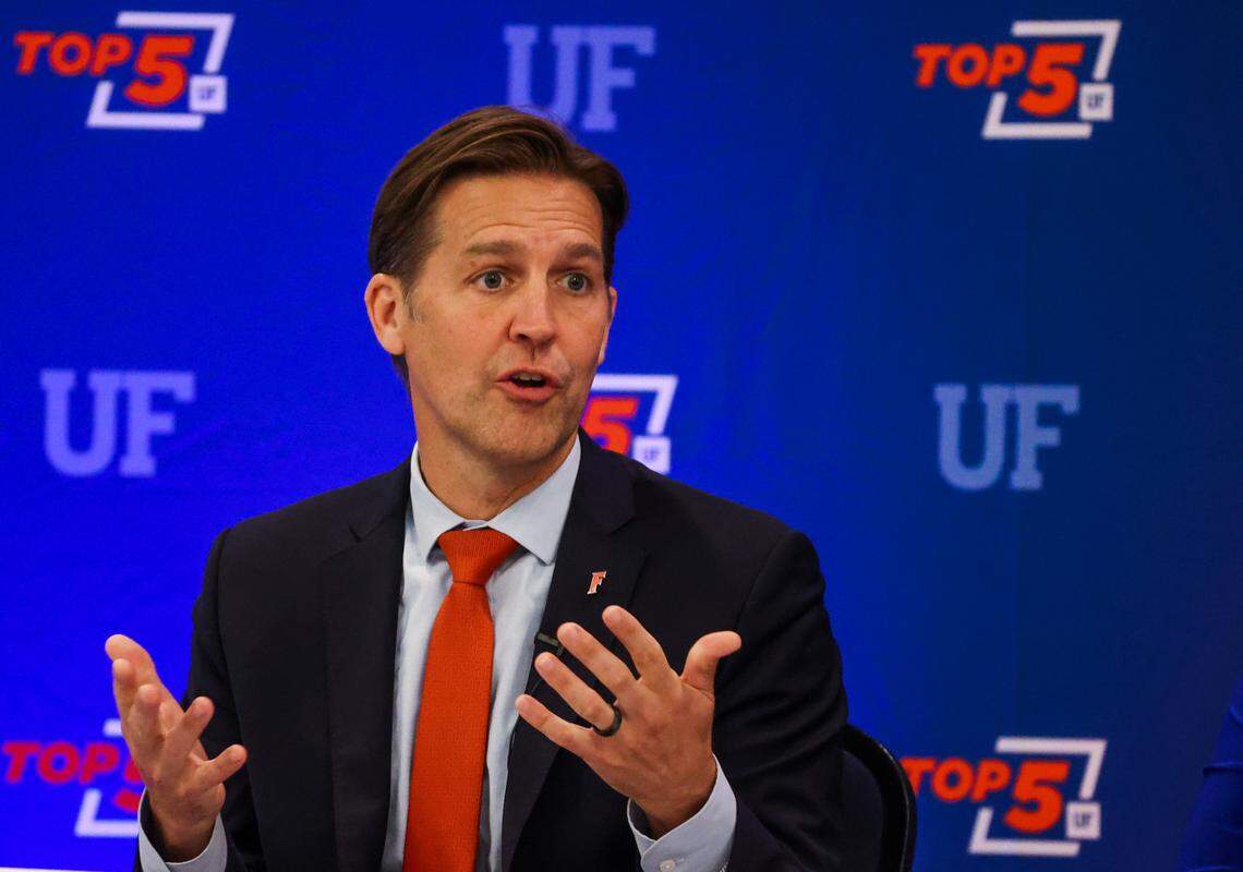 Sen. Ben Sasse of Nebraska talks during a University of Florida Faculty Senate Open Forum Monday, Oct. 10, 2022, in Gainesville. On Wednesday, Nov. 9, the Florida Board of Governors named Sasse as the next president of the University of Florida.