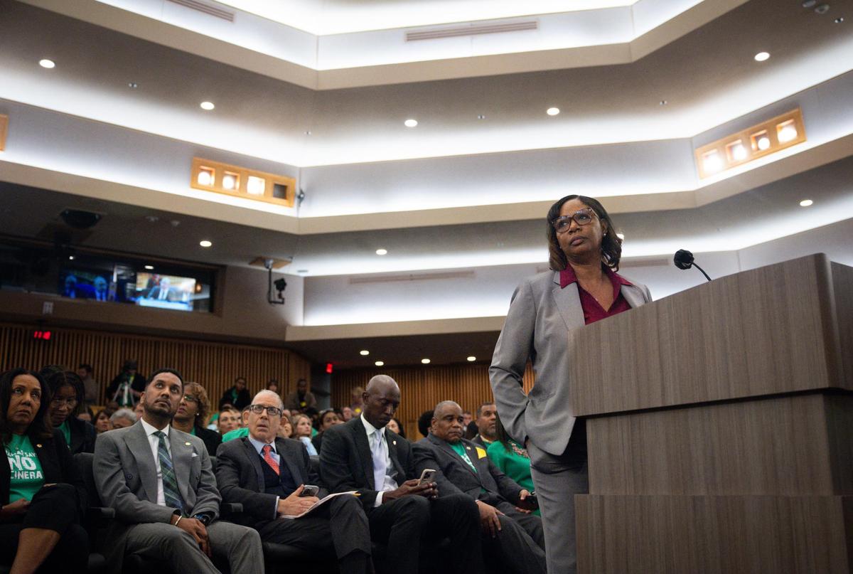 Aneisha Daniel, Director of the Department of Solid Waste Management, answers questions from Miami-Dade commissioners during a meeting discussing what to do after the loss of the county’s incinerator in a 2023 fire. The meeting took place on Tuesday, Jan. 28, 2025, at the Stephen P. Clark Government Center in downtown Miami.