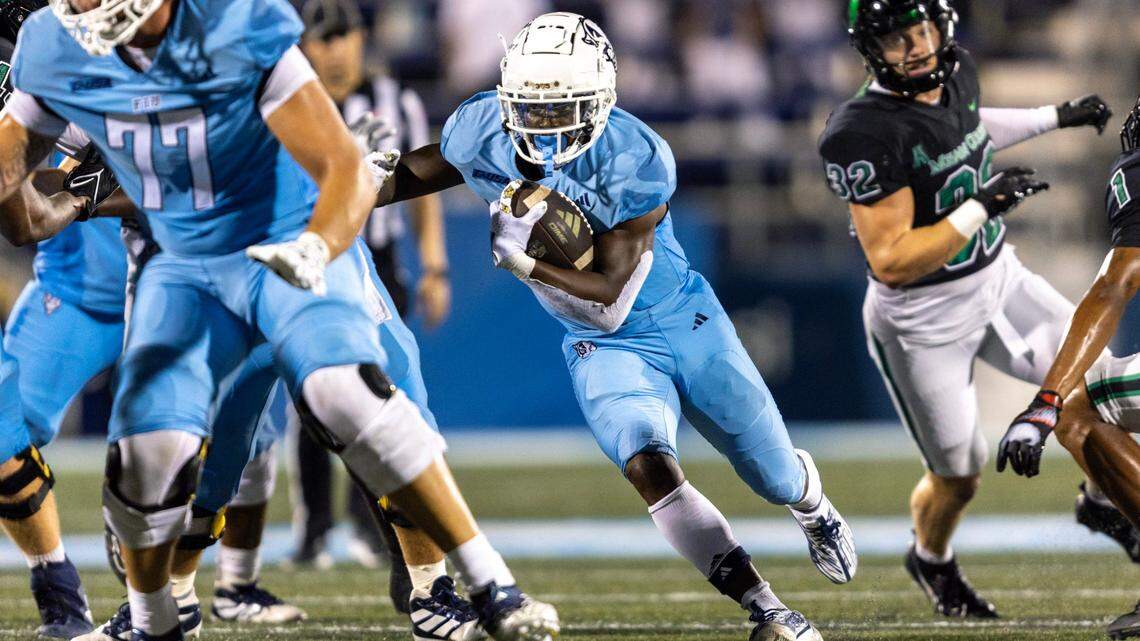 Florida International University running back Kejon Owens (5) runs the ball during the second half of a college football game against North Texas at Riccardo Silva Stadium in Miami, Florida, on Saturday, September 9, 2023.