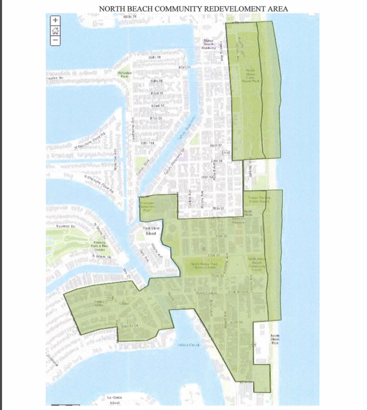 The boundaries of the North Beach Community Redevelopment Area in Miami Beach.
