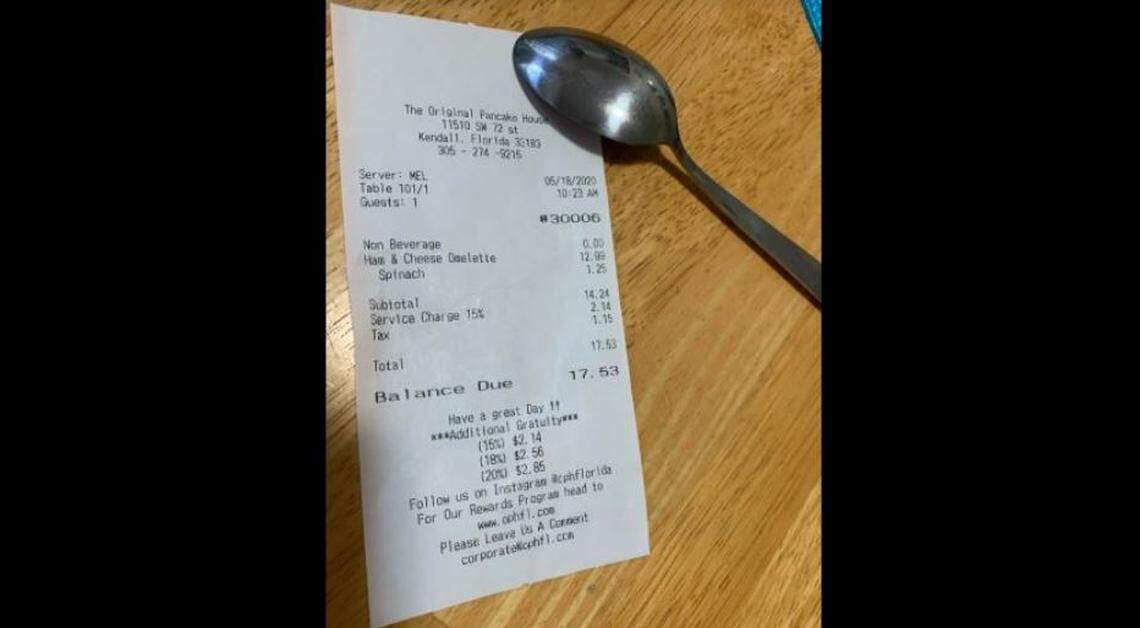 Original Pancake House receipt from Kendall restaurant