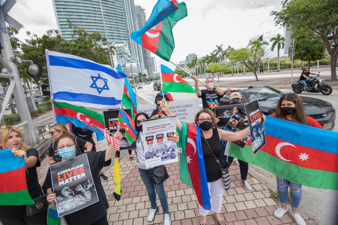 Azerbaijani community holds a protest infront of The Freedom Tower, on Sunday October 25th., 2020.