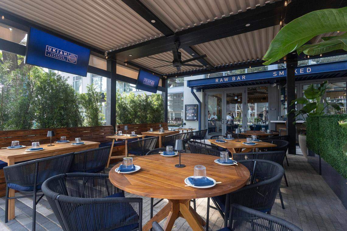 The outdoor patio at Ukiah Japanese Smokehouse in Fort Lauderdale.