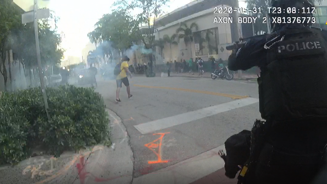 ‘Beat it, little f***er.’ Officers laugh after shooting rubber bullets at protesters.