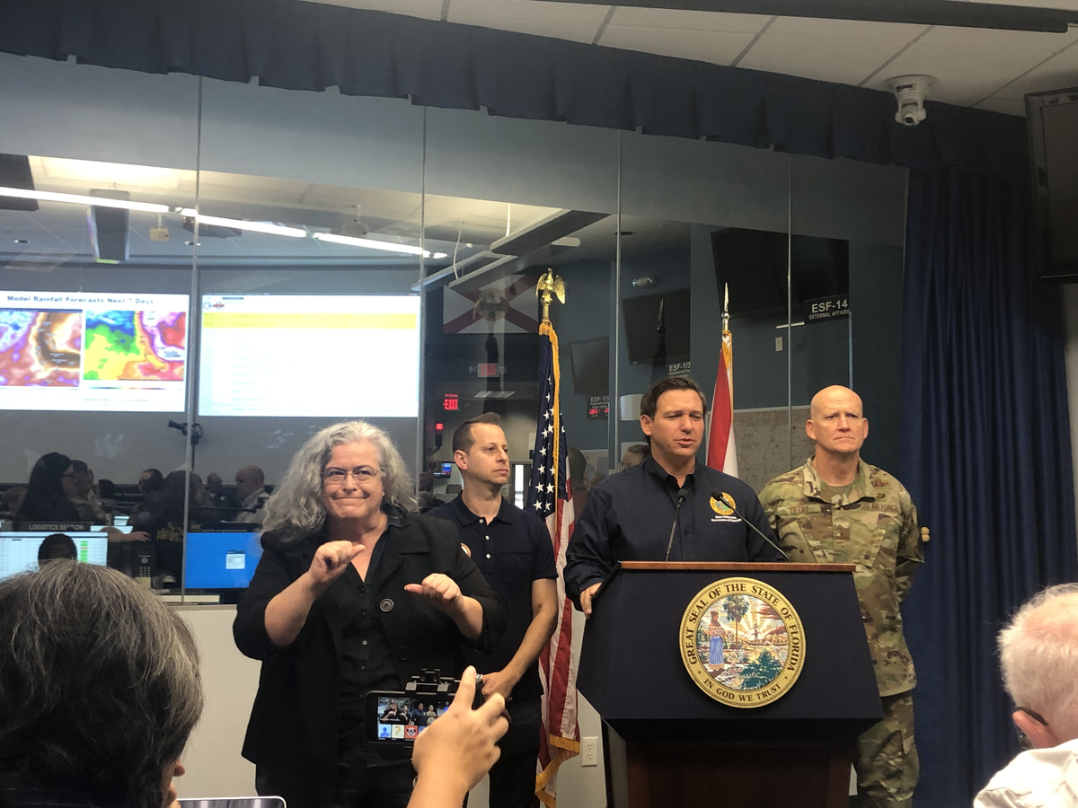 Gov. Ron DeSantis addresses the media on Hurricane Dorian at the state Emergency Operations Center in Tallahassee Friday.