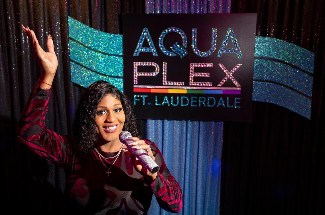 Drag Queen Velvet LeNore, a show director, is photographed inside Aquaplex on Thursday, Jan. 23, 2025, in Fort Lauderdale, Fla. Aquaplex, formerly known as Lips, offers guests a variety of drag shows along with food and drinks.
