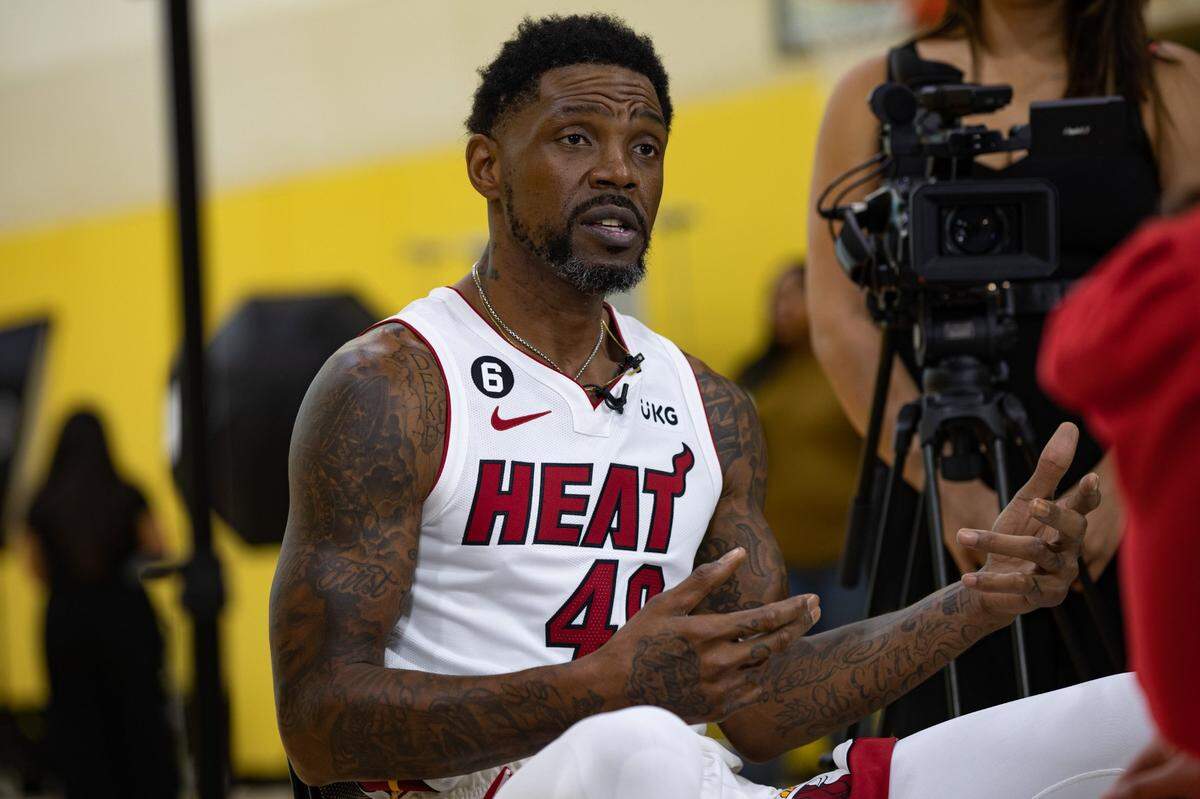 Miami Heat forward Udonis Haslem (40) during Miami Heat Media Day at FTX Arena in Miami on September 26, 2022.