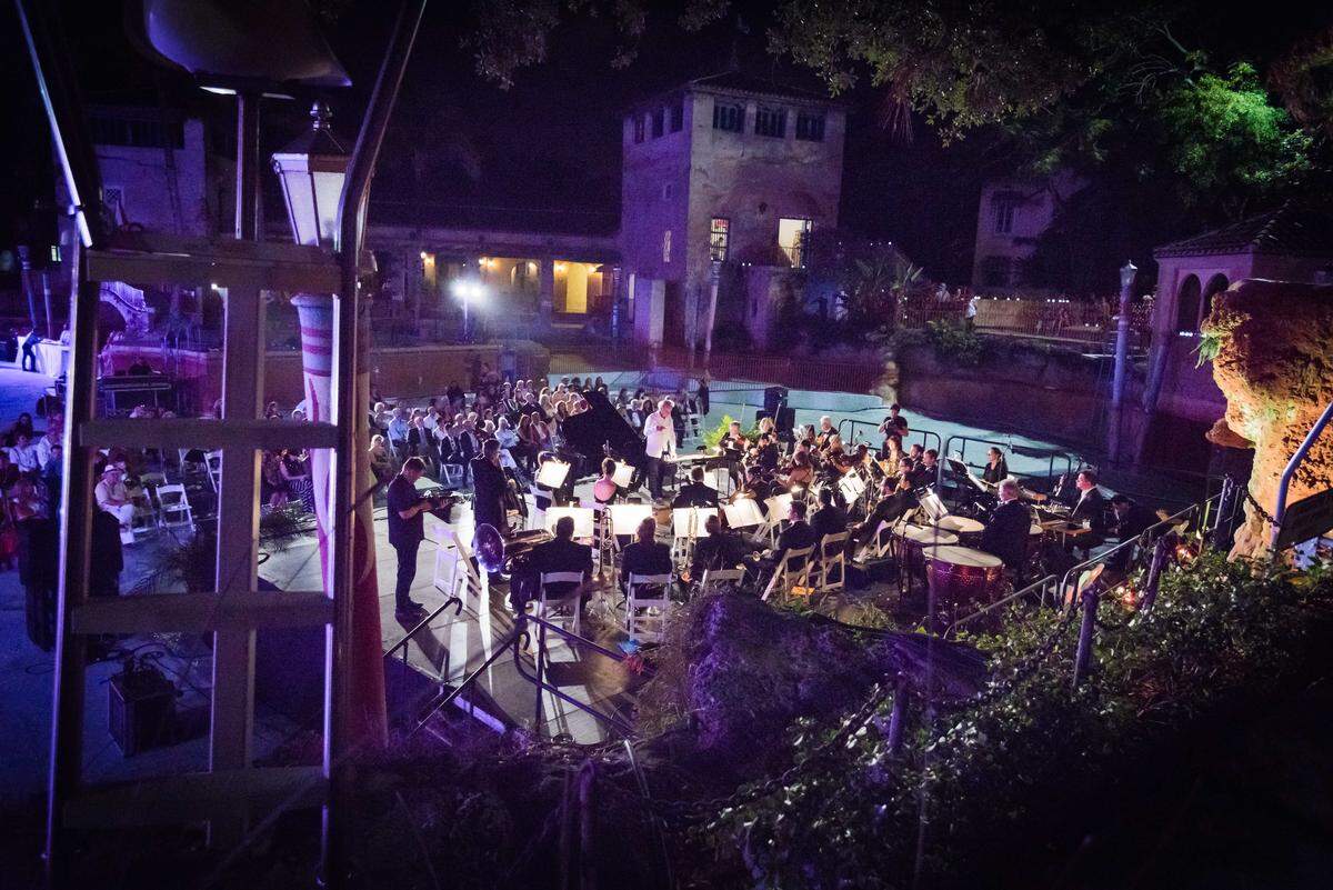 The Miami Symphony Orchestra, under the direction of composer Eduardo Marturet, performed at the Venetian Pool during the city of Coral Gables’ 90th anniversary in 2016.