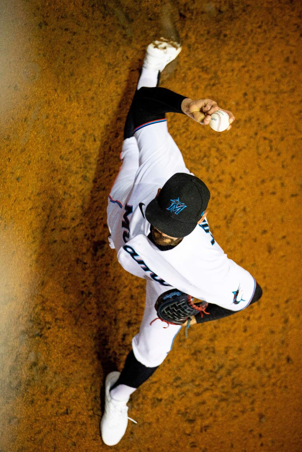 Marlins right-handed pitcher Pablo Lopez warms up in the bullpen before a scrimmage at Marlins Park in Miami, Florida on Friday, July 10, 2020.