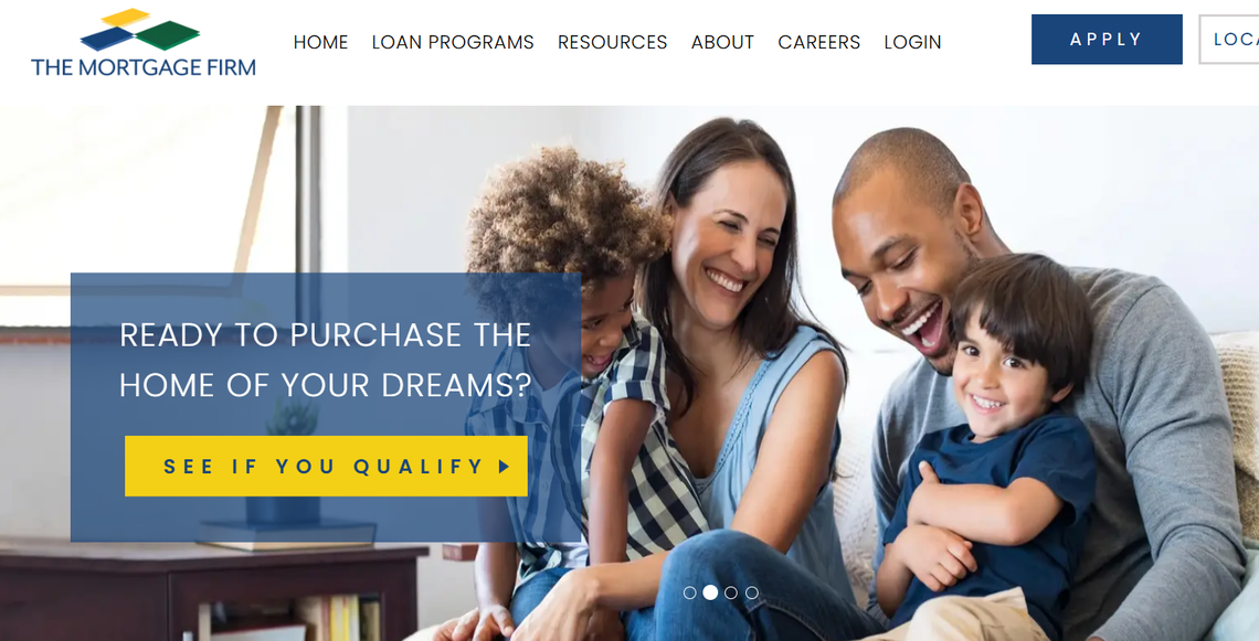 The home page of The Mortgage Firm website now shows families of diverse backgrounds and skin tones.