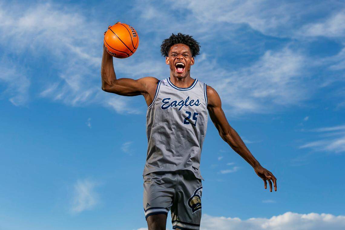 Broward Basketball Small School Player of the Year Taylor Hendricks, from Calvary Christian Academy, is photographed at Brian Piccolo Park in Hollywood, Florida on Wednesday, March 16, 2022.