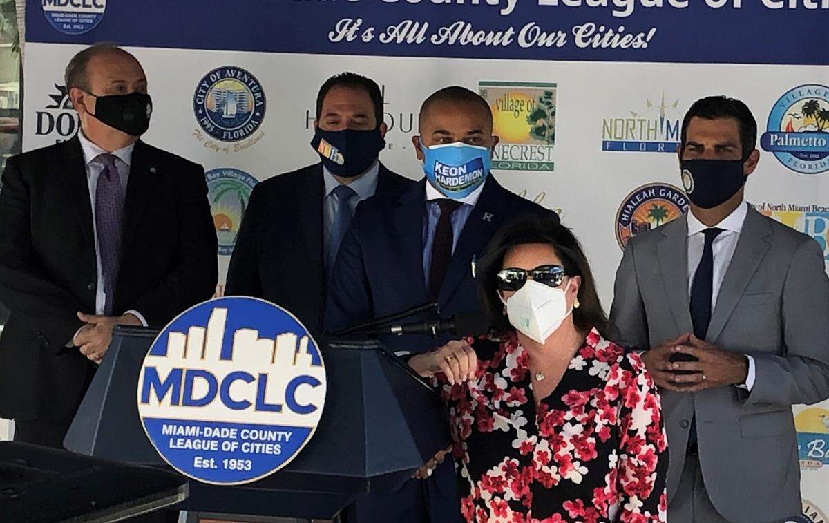 Aventura Mayor Enid Weisman speaks at a press conference at Miami City Hall on July 30, 2020.