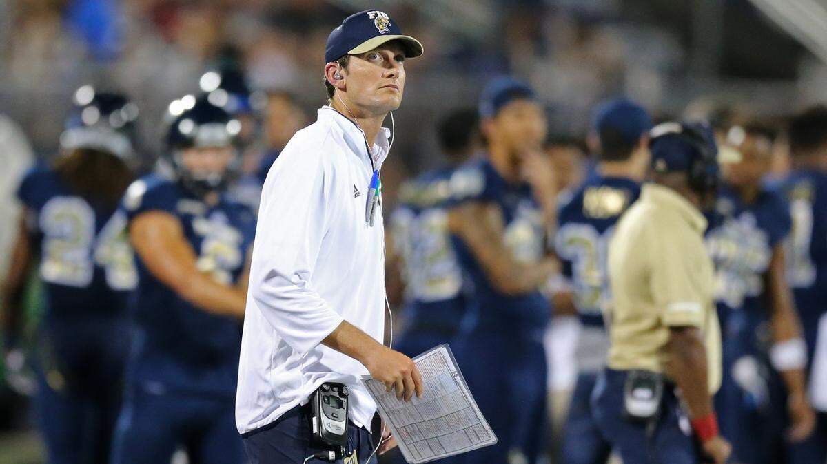 Former American football coach and quarterback Ken Dorsey is the assistant FIU athletic director seen on the sidelines as FIU hosts the University of Massachusetts at Riccardo Silva Stadium in Miami, Florida on Saturday, September 15, 2018. Dorsey played college football for the University of Miami, where he was a two-time Heisman Trophy finalist.