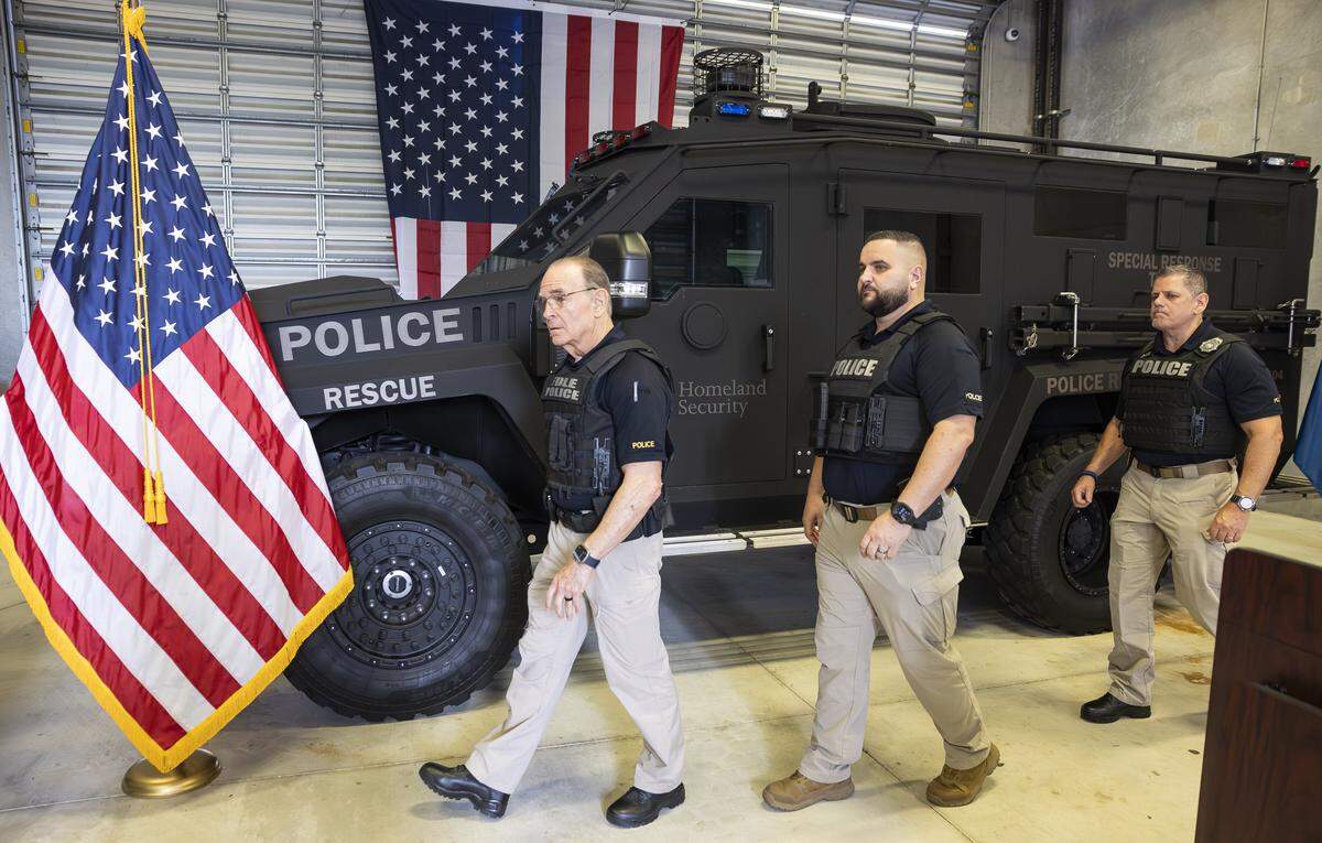 Florida Department of Law Enforcement officers leave after attending a press conference with U.S. Immigration and Customs Enforcement Deputy Director Madison Sheahan to discuss Operation Criminal Return at the South Florida office of U.S. Immigration and Customs Enforcement and Enforcement and Removal Operations on Thursday, Nov. 13, 2025, in Miramar, Fla.