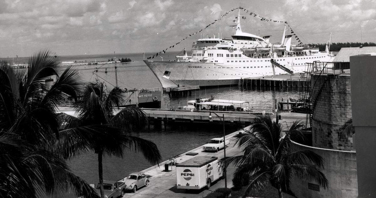 People in Key West welcome the cruise ship Sunward in September 1970.