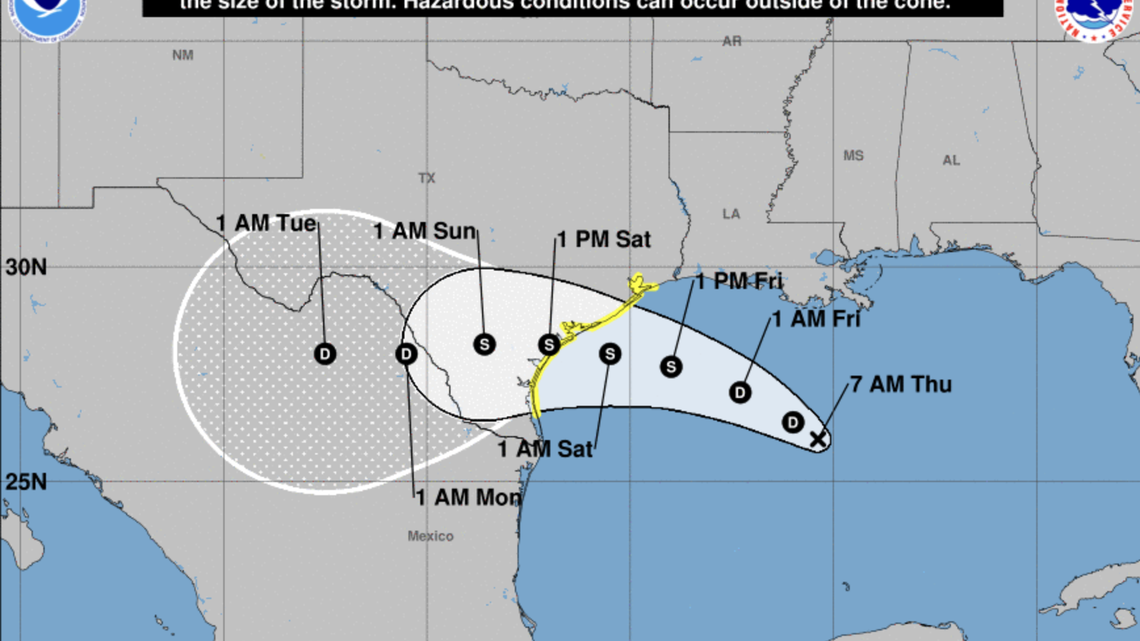 Depression in the Gulf forecast to turn into Tropical Storm Hanna as it nears Texas Coast