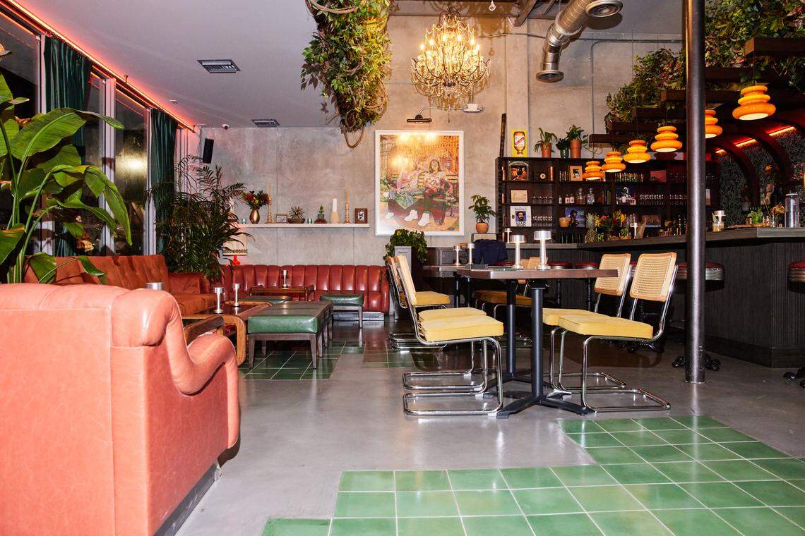 The interior of Mangrove Caribbean restaurant and late-night lounge in downtown Miami.