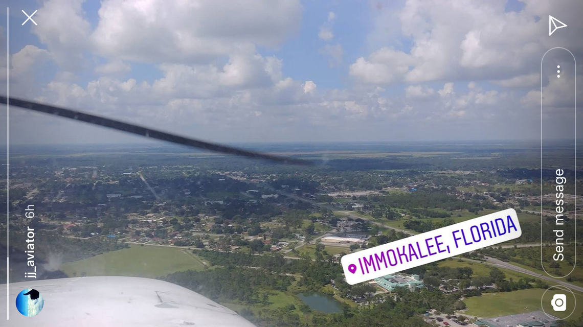 Dean International flight instructor Jorge Sanchez storied a photo on Instagram of him flying over Immokalee, Florida, around 11:30 a.m. Tuesday, July 17, 2018. His brother, Julio Sanchez, confirmed Tuesday night this his brother had died in the midair collision of two planes over the Everglades on Tuesday afternoon.