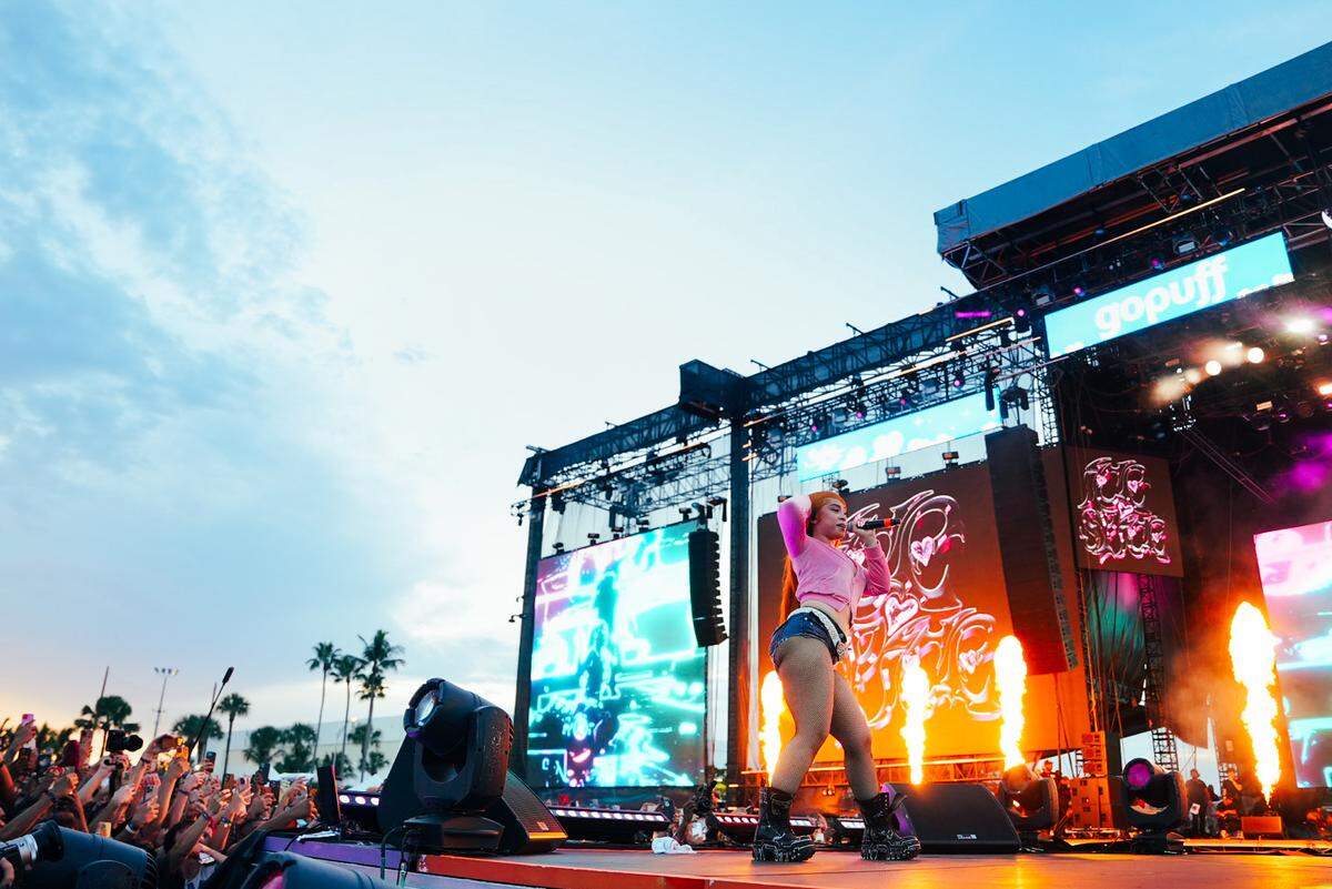 Ice Spice performs on the Gopuff State at Rolling Loud Miami in Miam Gardens, Florida on Friday, July 21, 2023. The Bronx-raised rapper’s stardom has grown tremendously since the 2022 release of “Munch (Feelin’ U).”