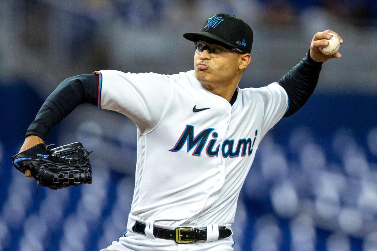 Miami Marlins pitcher JesÃºs Luzardo (44) throws the ball during the first inning of an MLB game against the Chicago Cubs at loanDepot park in the Little Havana neighborhood of Miami, Florida, on Wednesday, September 21, 2022.