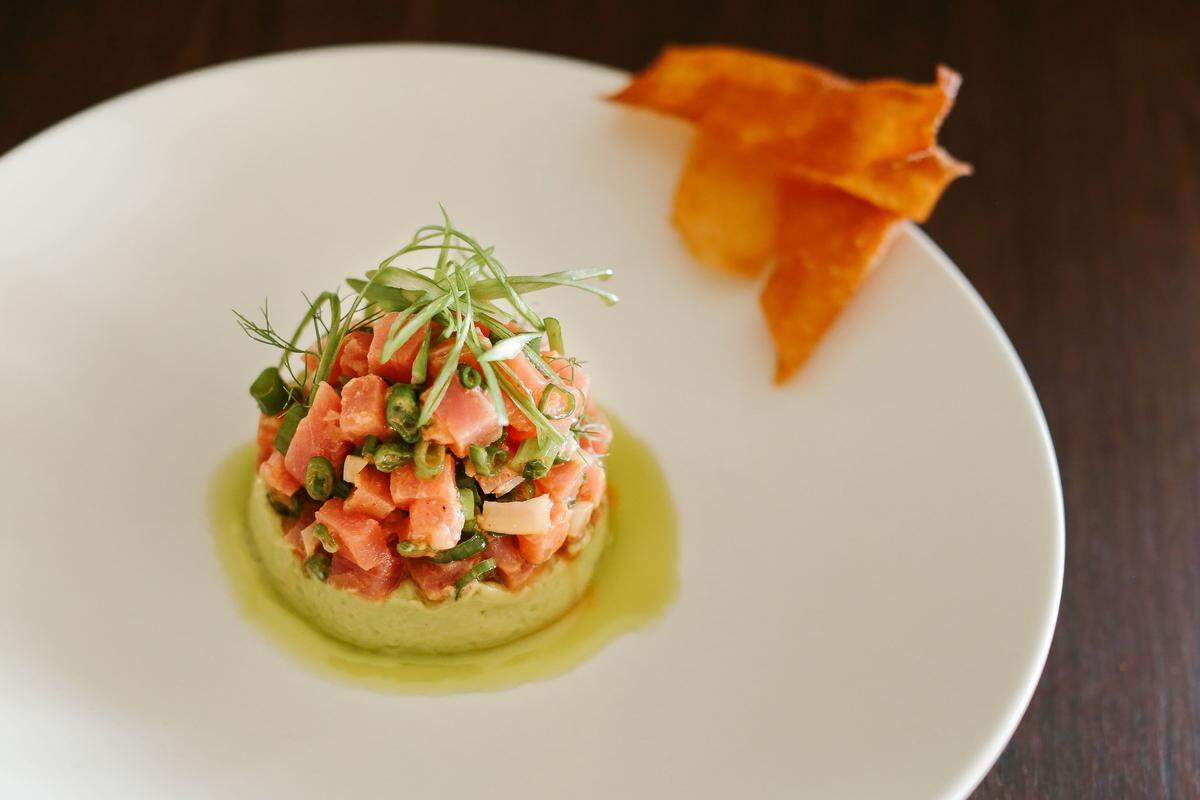 Tuna tartare over avocado butter at Shula’s Steak House