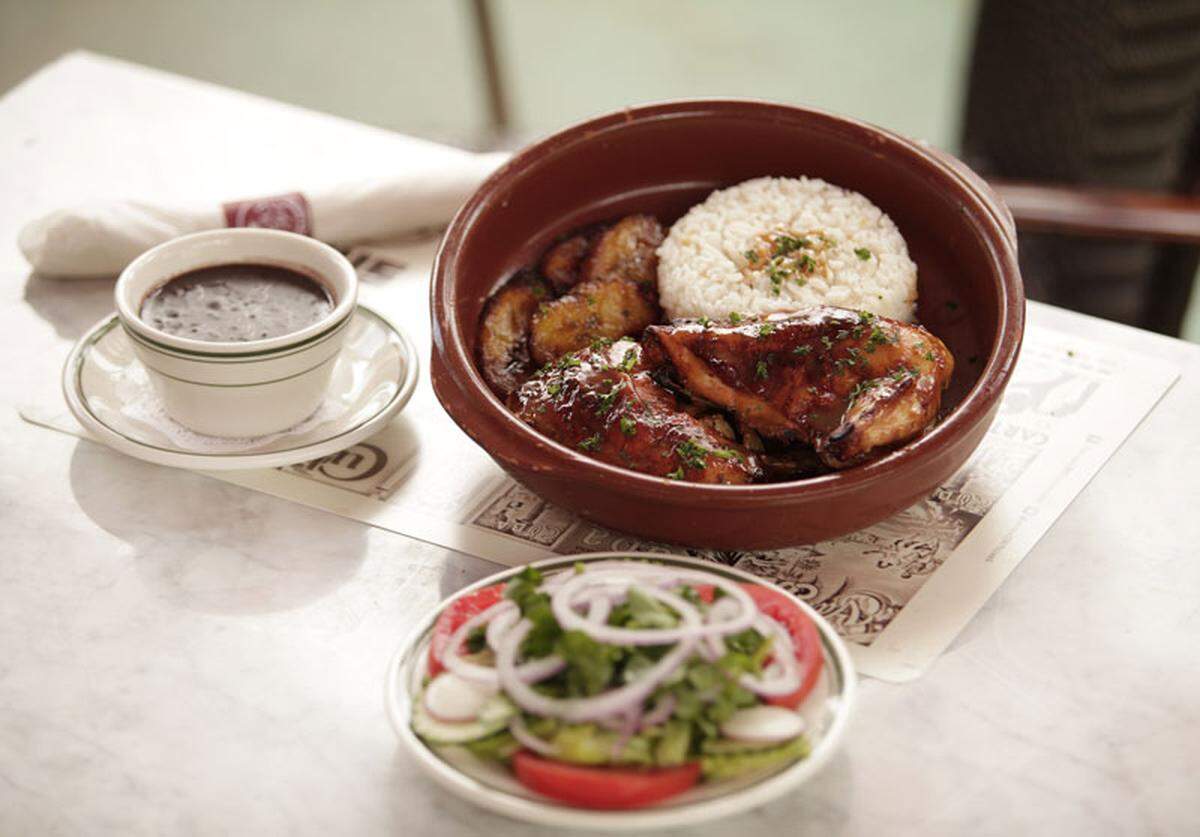 Chicken, black beans and rice with sweet plantains at Havana 1957.