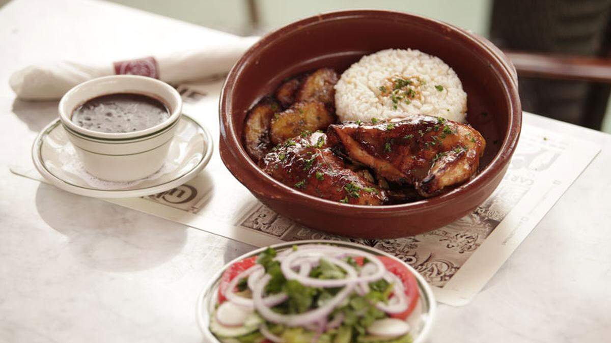 Chicken, black beans and rice with sweet plantains at Havana 1957.