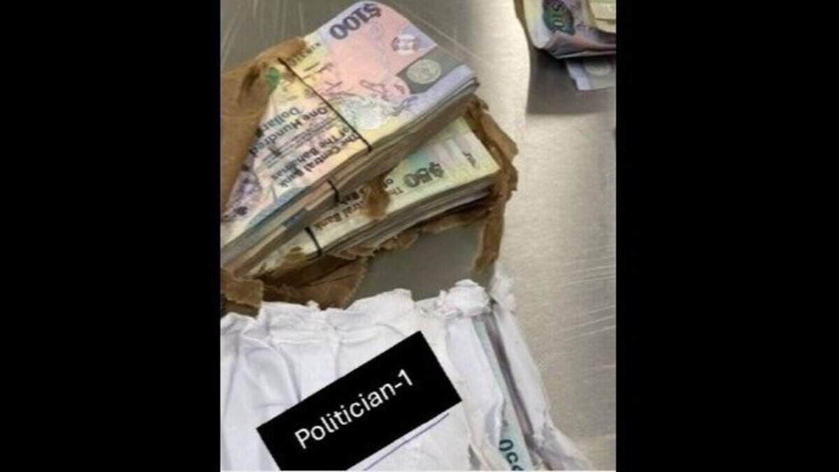 Bundles of cash that federal officials say a man was carrying when the plane he was on crashed in the ocean off Melbourne, Florida, on Tuesday, May 12, 2026. 