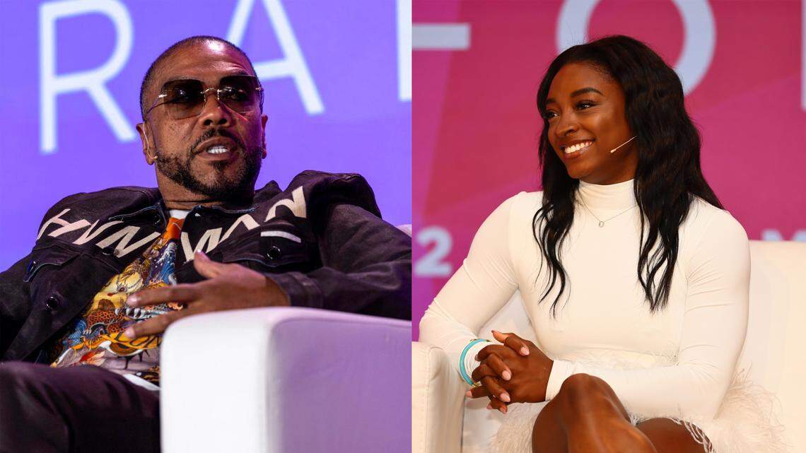 Award-winning producer Timbaland and Olympic gymnast Simone Biles spoke during the Global Wellness Summit 2023 event on Nov. 7, 2023 in Miami, Florida.