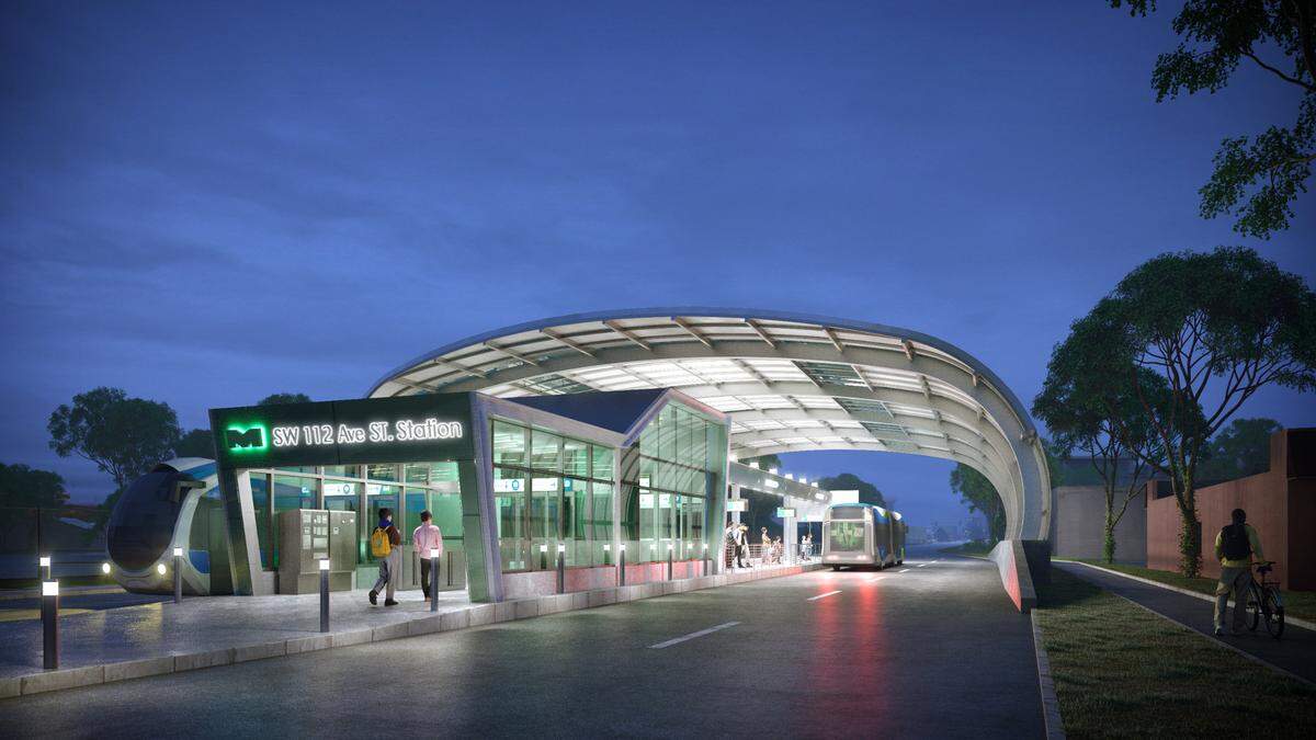 A rendering of a rapid-transit bus station planned for the South Miami-Dade busway, a $300 million project that received a final greenlight on Feb. 2, 2021.