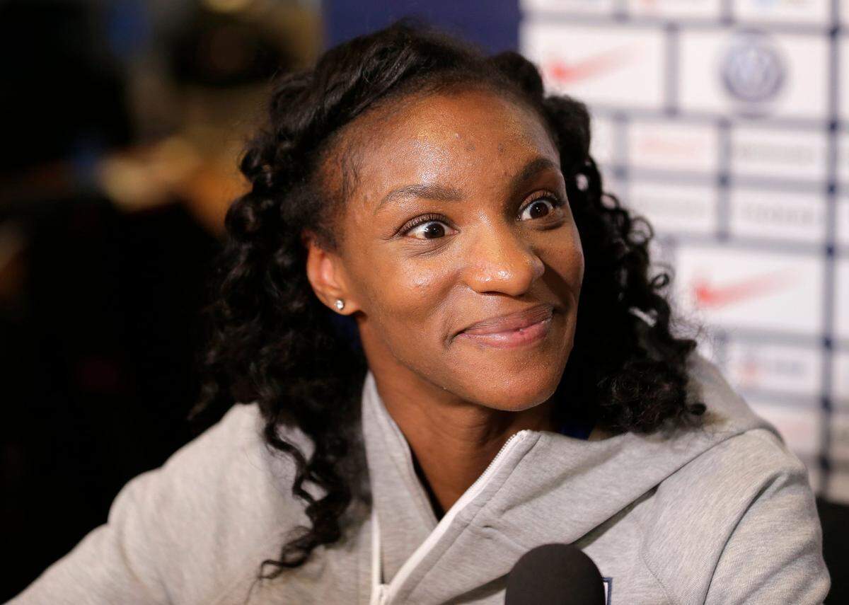 Crystal Dunn, a member of the United States women’s national soccer team, speaks to reporters during a media day in New York, Friday, May 24, 2019.