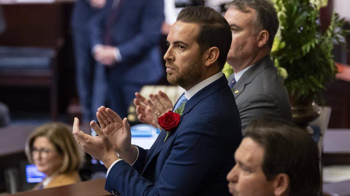 Florida House Speaker Daniel Perez, R-Miami, claps during the first day of the legislative session at the Florida State Capitol on Jan. 13, 2026, in Tallahassee. He is President Donald Trump’s pick for ambassador to Brazil.