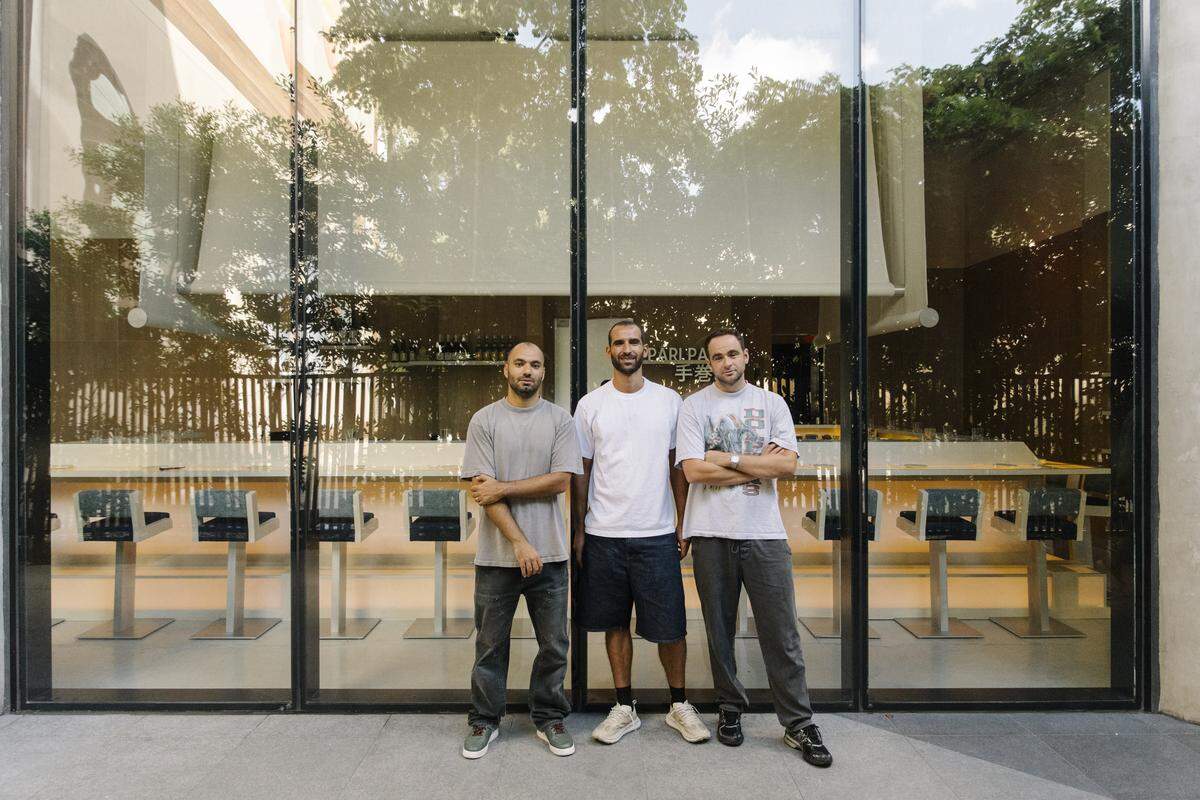 Owners Benjamin Chemouny, Hugo Dayan and Edouard Benitah outside Pari Pari handroll bar in Wynwood.