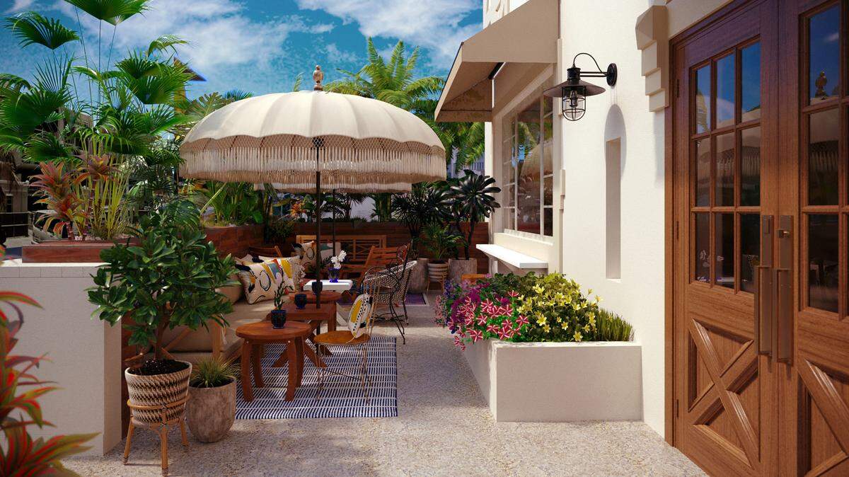 The semi-private outdoor courtyard at the Life House South of Fifth hotel on Collins Avenue.