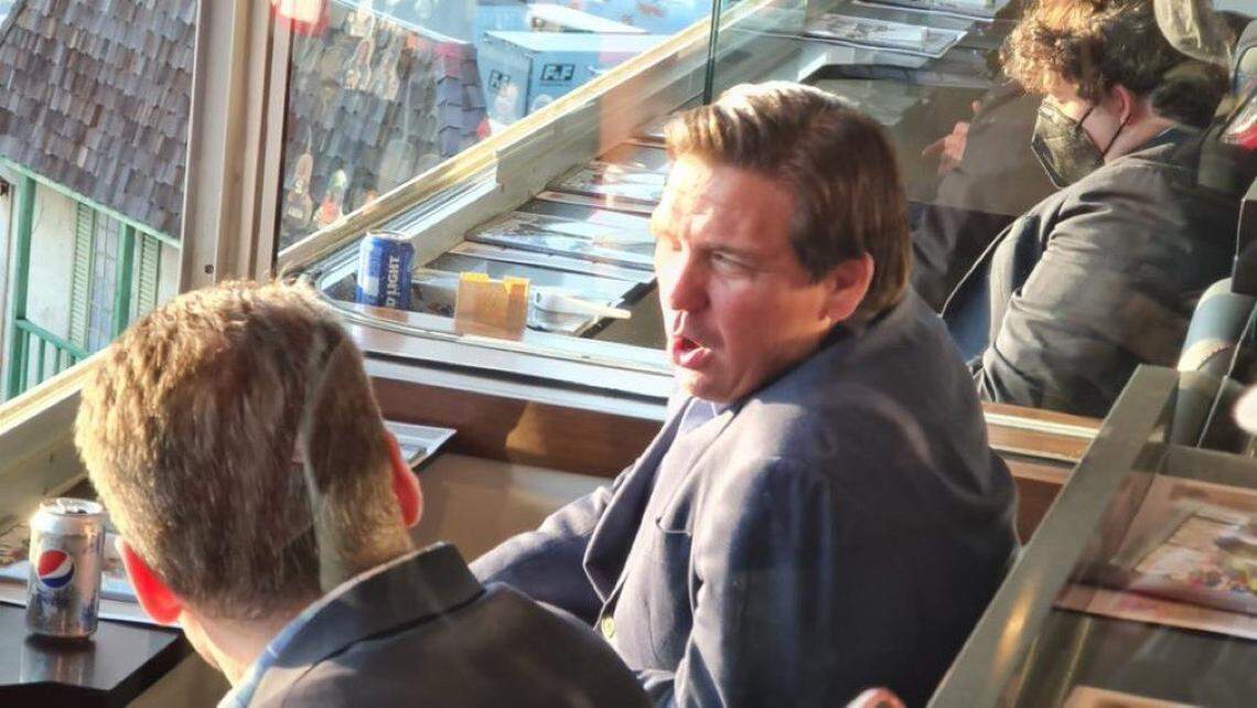 Florida Gov. Ron DeSantis watched this year’s Super Bowl in a luxury box at the Tampa Bay Buccaneers stadium.