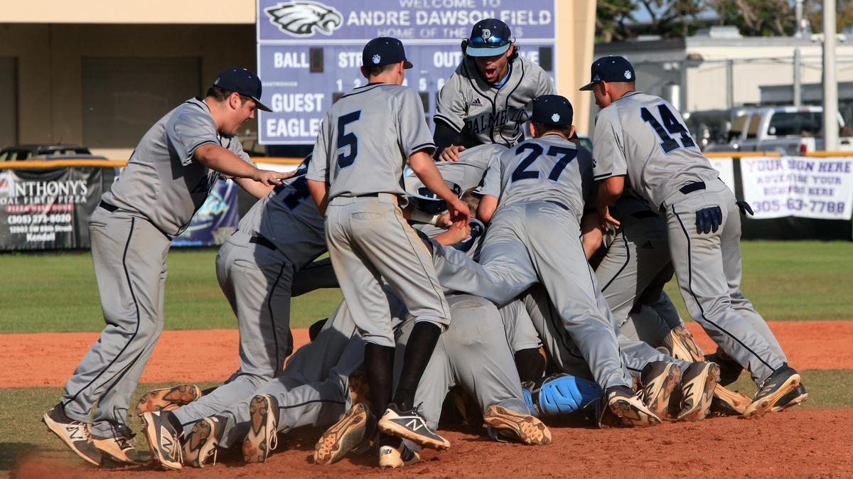 Palmetto High School baseball players celebrate their 2-1 victory against Southwest High School in the GMAC championship baseball game played at Southwest High School on Thursday, April 26, 2018.