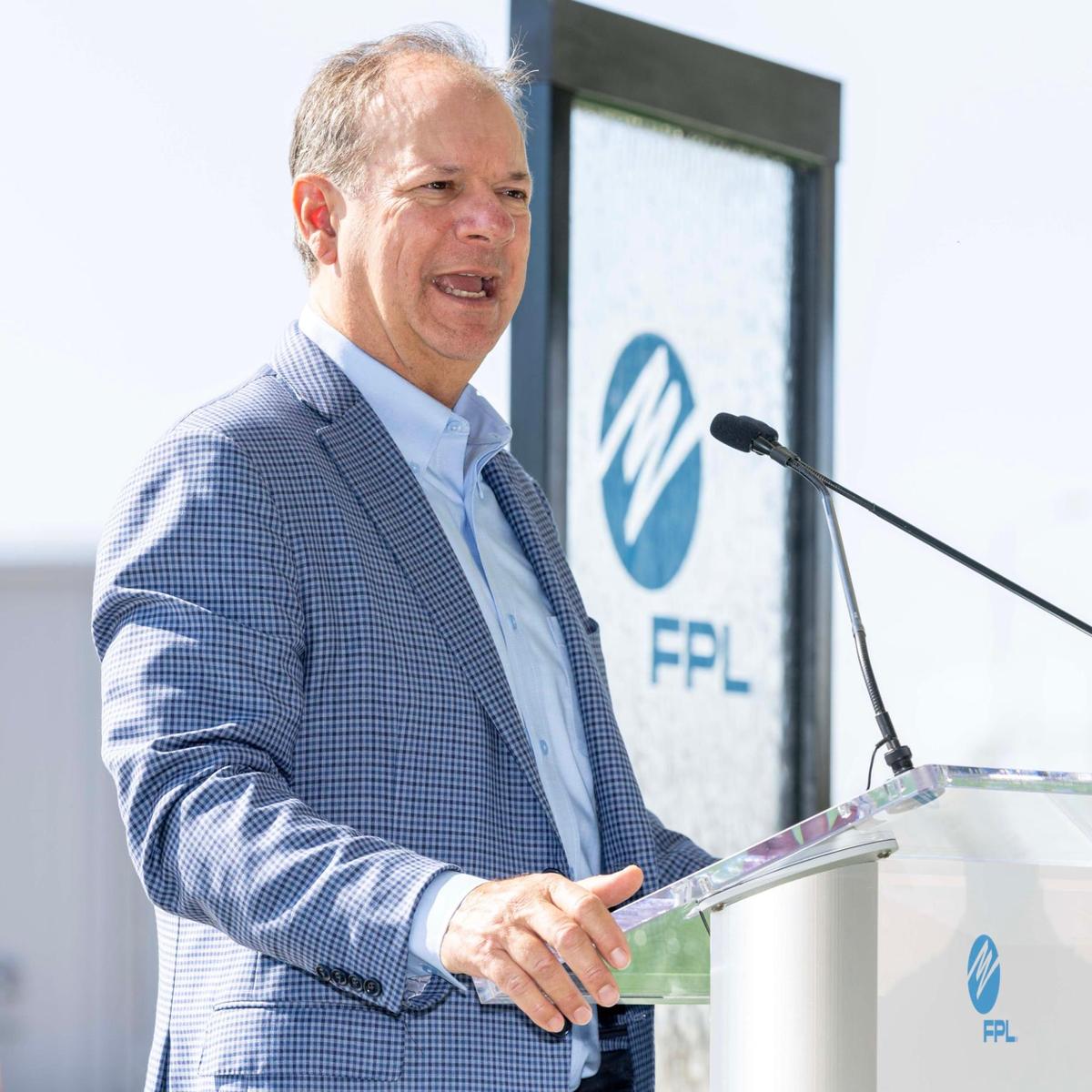 President and CEO of Florida Power & Light Armando Pimentel Jr. speaks to attendees during the unveiling of the FPL Miami-Dade Clean Water Recovery Center (CWRC) at FPL Turkey Point Nuclear Generating Station on Wednesday, January 15, 2025, in Homestead, Fla.