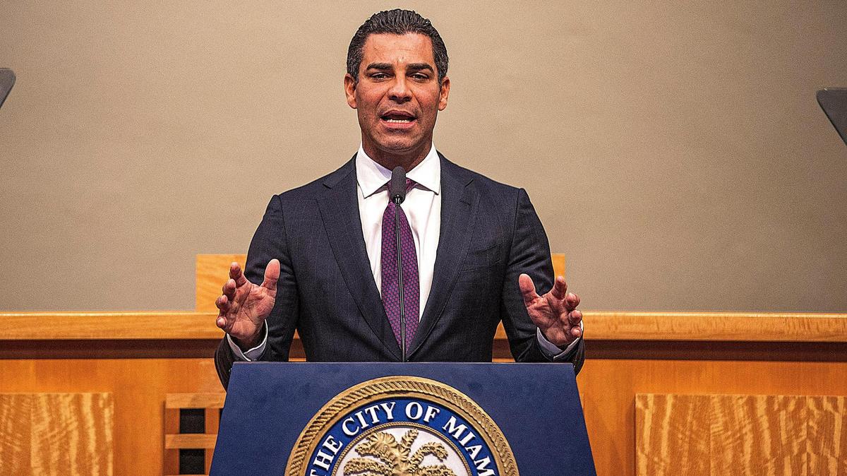 City of Miami Mayor Francis Suarez speaks at Miami City Hall, as he delivers his State of the City address, Friday, January 27, 2023.