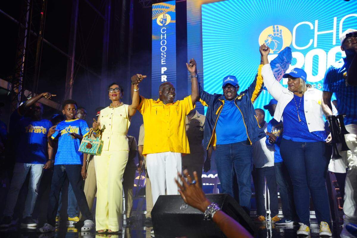 Bahamas Prime Minister Philip Davis greets supporters on Tuesday, May 12, 2026 after leading his Progressive Liberal Party to historic second consecutive win in office during their victory rally at Clifford Park in New Providence.