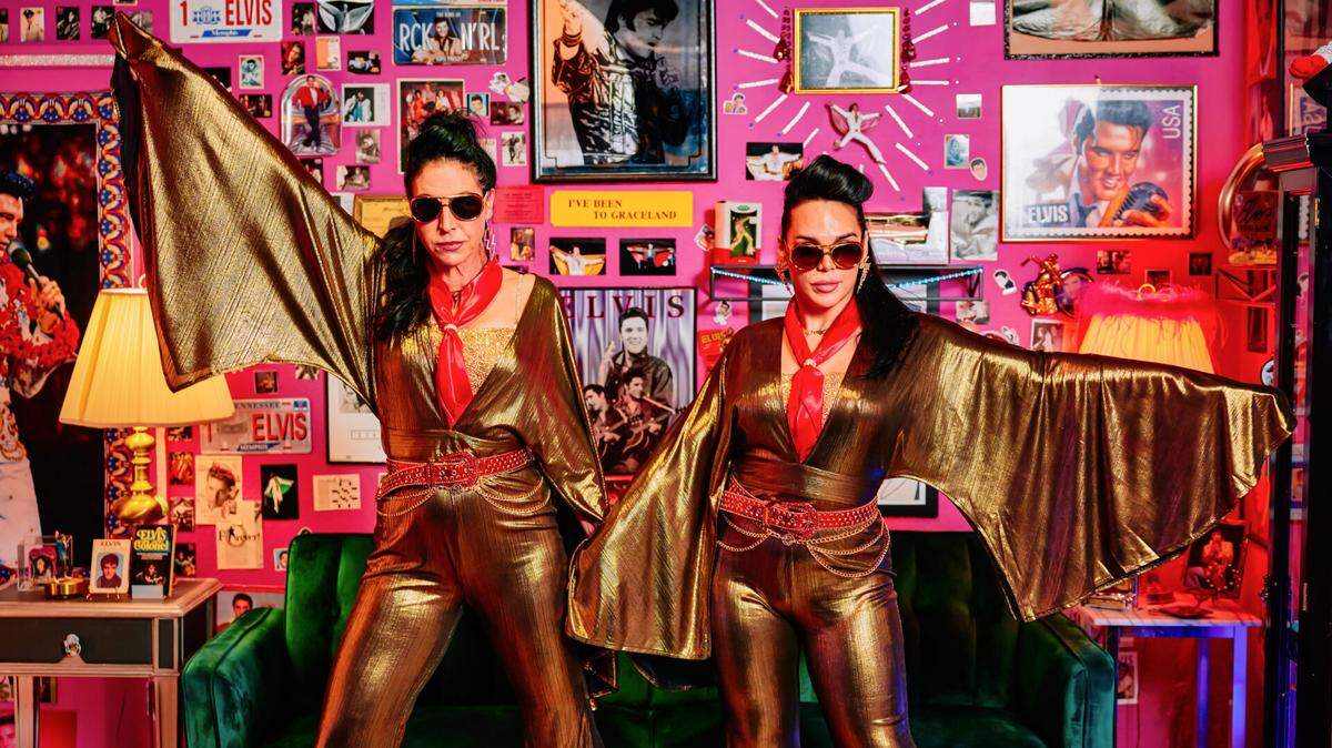 Susie K. Taylor, left, and June Raven Romero alternate as an Elvis fan club president named Avery in Juggerknot Theatre’s latest solo show “Conjuring the King” opening Friday, March 1 and running through Sunday, April 28, in a Little River location announced when tickets are purchased.