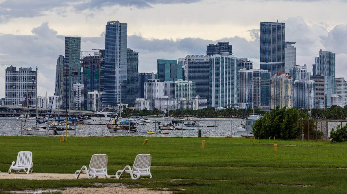 View of the Miami Skyline from the Miami Seaquarium, in Virginia Key, that will be closing on Sunday October 12, after 70 years in business, almost a year after the seaquarium filed for bankruptcy and is planning to sell the lease on its public waterfront property for $22.5 million to developer David Martin and a subsidiary of his development company, Terra, on Friday October, 10 2025.