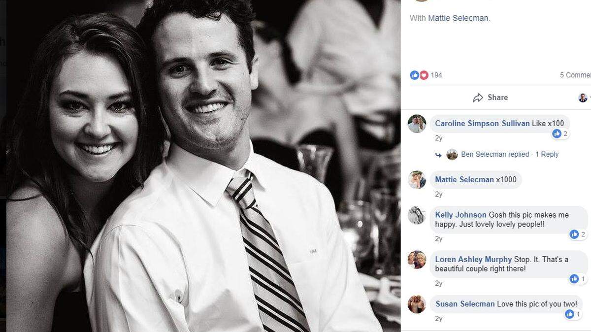 Ben Selecman’s Facebook photo with wife Mattie Selecman. She is the eldest daughter of country star Alan Jackson.