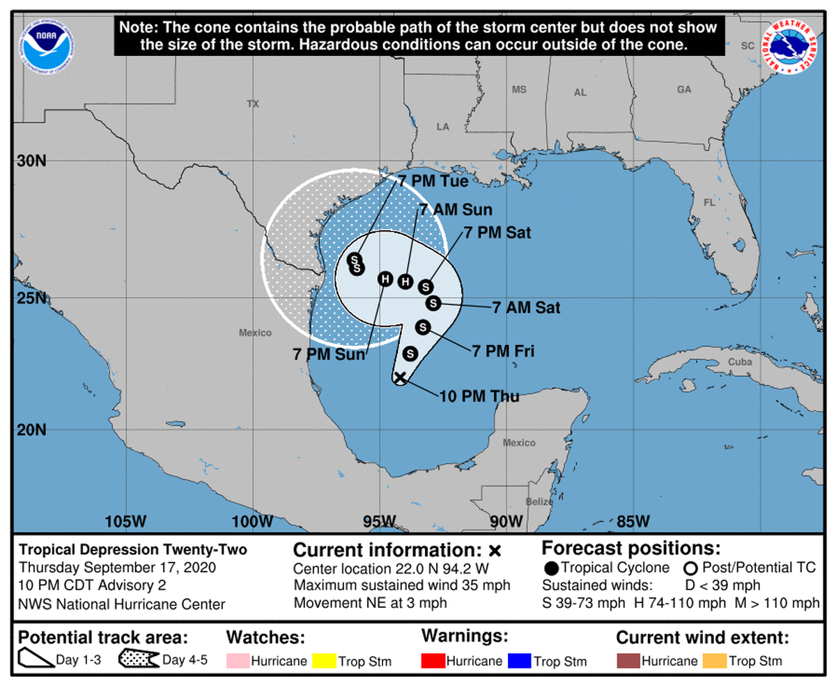 The National Hurricane Center says, “Strengthening is forecast during the next few days, and the depression is expected to become a tropical storm on Friday. The system could be near or at hurricane strength by Sunday.”