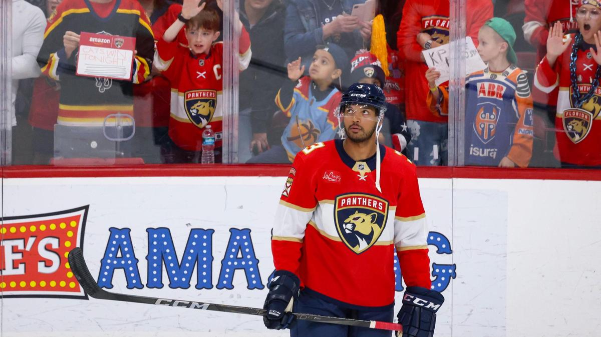 Florida Panthers defenseman Seth Jones (3) practices during warmups for the first time on Monday, March 3, 2025, at Amerant Bank Arena in Sunrise, Fla. Jones was traded to the Florida Panthers over the weekend.